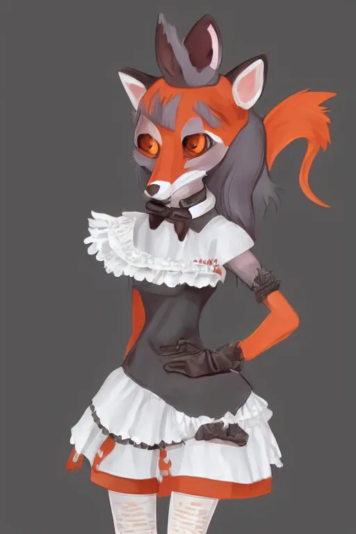 Image similar to a fox fursona wearing a maid outfit, highly detailed, digital art, trending on artstation, furry art