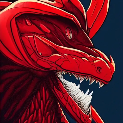 Prompt: female portrait anthropomorphic dragon wearing red clothes the graphic style of Patrick Gleason and Dan Mumford, detailed art, trending on Artstation, sharp focus, comic art