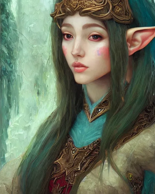 Prompt: a beautiful elf princess, oil painting, by Fernanda Suarez and Edgar Maxence, using Sakimichan and LeraPI art style.