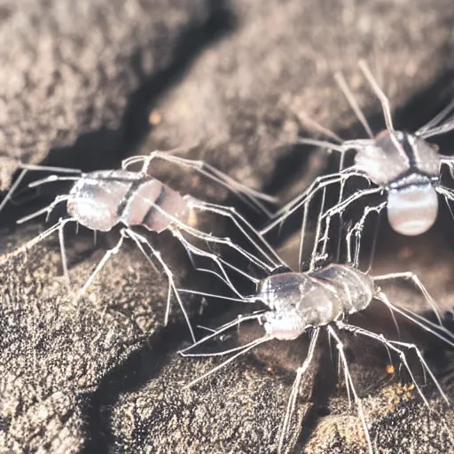 Image similar to high quality close-up photo translucent gelatinous spiders! macro lens , gorgeous highly detailedhigh quality low angle hd 8k sharp shallow depth of field