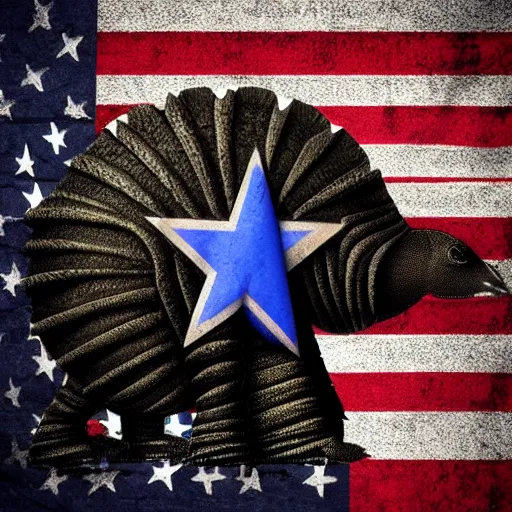 Image similar to black t-shirt, armadillo American patriot, a 3d design, superrealism 8k resolution