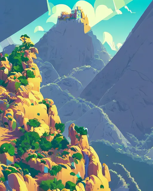 Prompt: highly detailed vfx of mount hua, global illumination, detailed and intricate environment by tom whalen, liam brazier, petros afshar, james gilleard