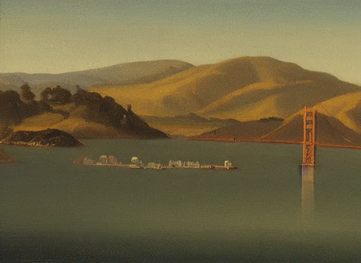 Image similar to san francisco bay in the style of hudson river school of art, oil on canvas