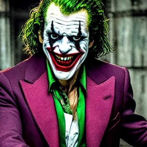 Image similar to film still of Mel Gibson as joker in the new Joker movie