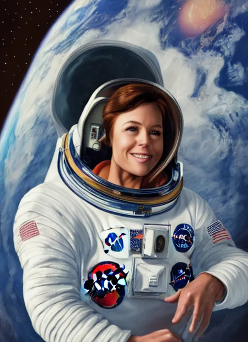 Image similar to Gorgeous NASA astronaut in space, cel-shaded, detailed, focused. Cinematic, hyper realism, realistic proportions, dramatic lighting, high detail 4k