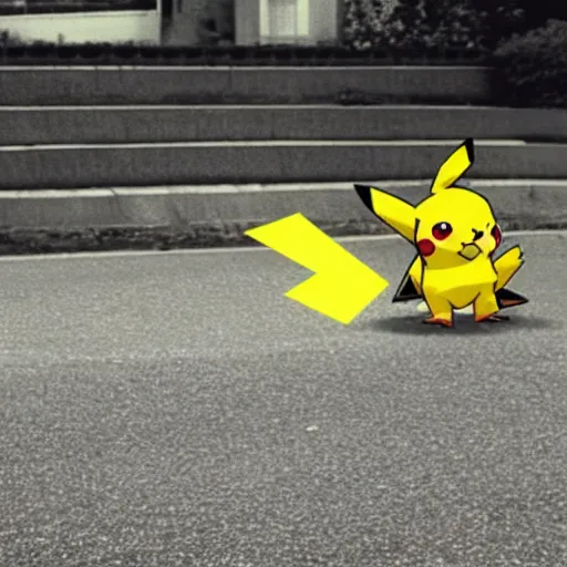 Prompt: security camera caught pikachu on tape