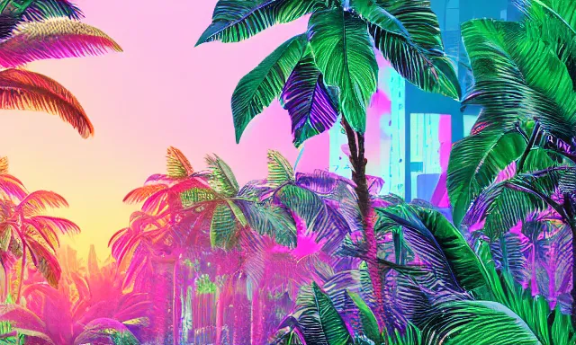 Image similar to Vaporwave Jungle, 4k Photograph