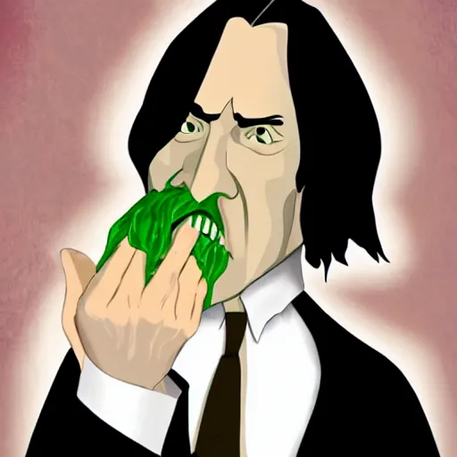 Prompt: severus snape eating a hot and recoiling in disgust