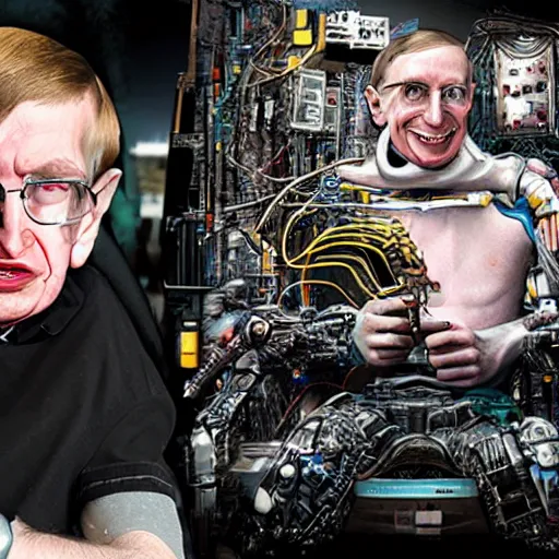 Image similar to steven hawking as a cyborg, cyberpunk, highly detailed, mega detailed