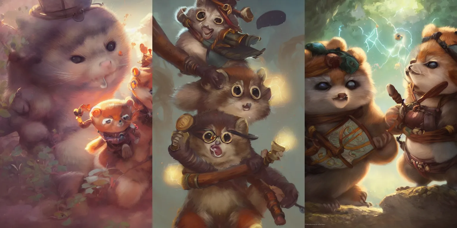 Prompt: A high fantasy two cute tanuki girls going on an adventure, by Peter Mohrbacher and Craig Mullins, face close up, official media, beautiful, detailed, high quality, wallpaper 4K, epic, trending on artstation and behance, dynamic lightning