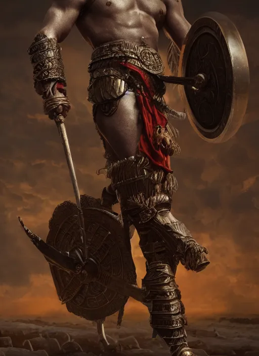 Prompt: gladiator, by, by, by, oil painting, epic, intricate, octane render, matte, highly detailed, 8 k, amazing lighting