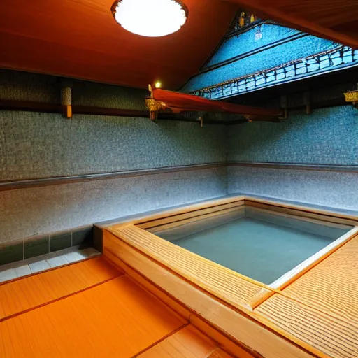 Prompt: a photo of a traditional onsen, high detail,