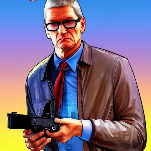 Image similar to tim cook in gta v, cover art by stephen bliss, boxart, loadscreen