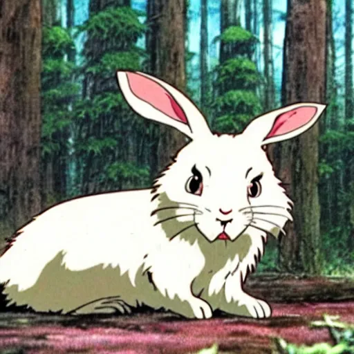 Image similar to a bunny rabbit in the anime princess mononoke film by studio ghibli, floppy ears