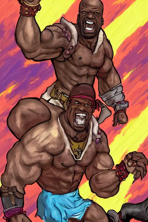 Prompt: Terry crews portrayed as a Dungeons and Dragons berserker. epic, vibrant colors by Luigi Lucarelli