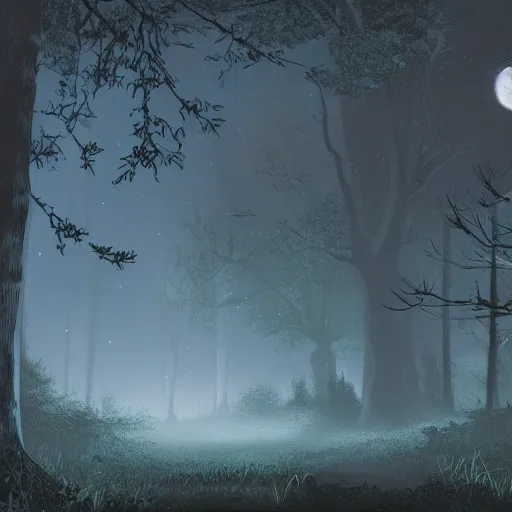 Prompt: a moonlit clearing in the woods, ttrpg gridless map, beautiful, 8 k, high quality digital art