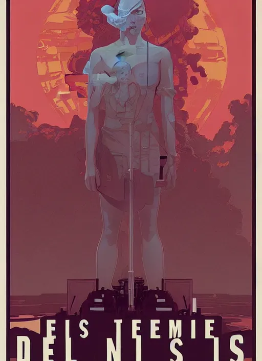 Image similar to poster artwork by Michael Whelan and Tomer Hanuka, of Delos Incorporated, clean