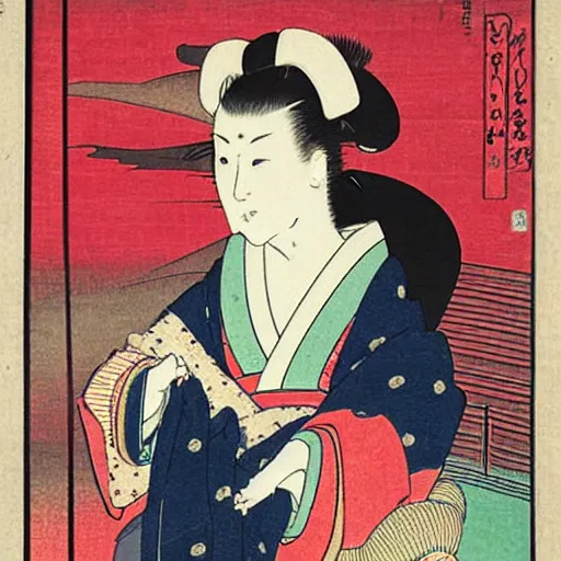 Image similar to japanese cat geisha portrait, ukiyo-e, by by Kuniyoshi