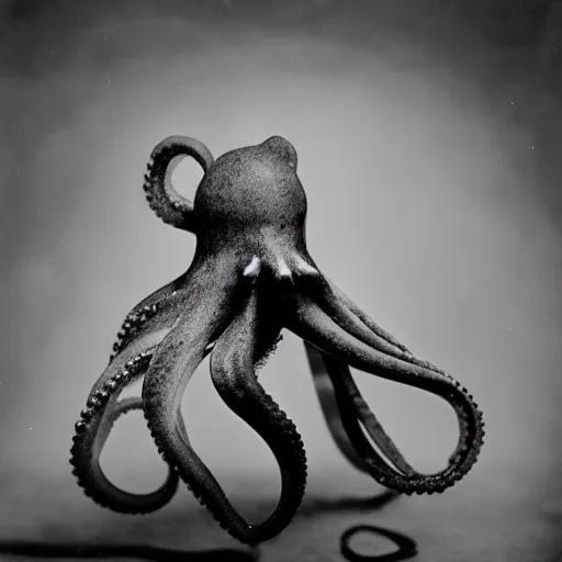 Prompt: vintage photograph of an octopus playing the blues