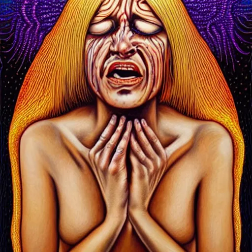 Image similar to women crying, Alex Grey art