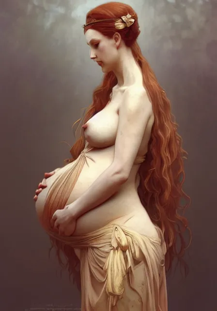 Image similar to sansa pregnant mummy zombie, intricate, elegant, highly detailed, digital painting, artstation, concept art, smooth, sharp focus, illustration, art by artgerm and greg rutkowski and alphonse mucha and william - adolphe bouguereau