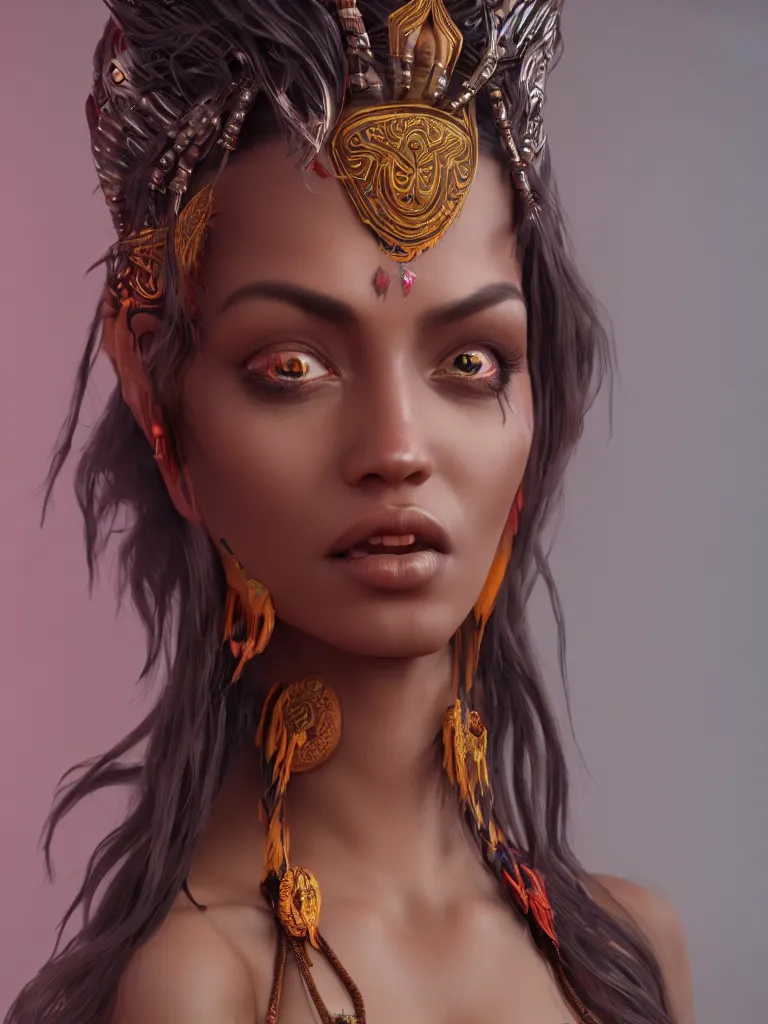 Image similar to a centered render of an alluring tribal goddess full body gorgeous face perfect face powerful, by anna dittmann 3 d trending on artstation, octane render, 8 k