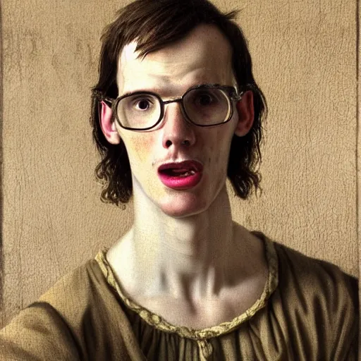 Image similar to A 17th century Baroque Painting of iDubbbz, grainy, realistic, hyperrealistic, very realistic, very very realistic, highly detailed, very detailed, extremely detailed, detailed, digital art, trending on artstation, detailed face, very detailed face, very detailed face, realism, HD Quality, 8k resolution, intricate details, body and head in frame, painting, oil painting, trending on deviantart, Baroque Painting