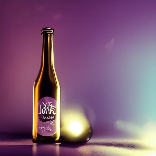 Prompt: bottle of love and dreams, hyper realistic, rendered in octane, glowing, dark background