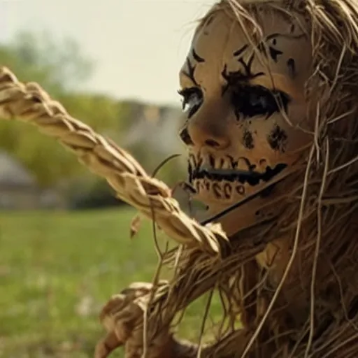 Image similar to menacing female scarecrow, movie still
