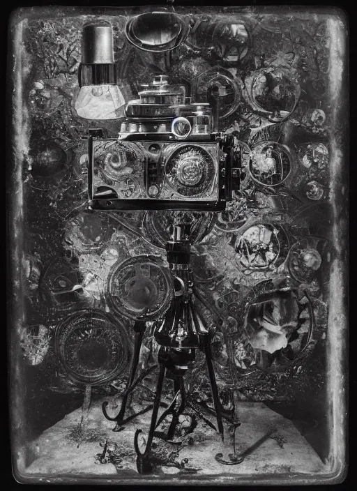 Image similar to old wetplate daguerreotype invention of the universe, explosion of data fragments, fractal, intricate, elegant, highly detailed, parallax, leica, medium format, subsurface scattering, by paul delvaux