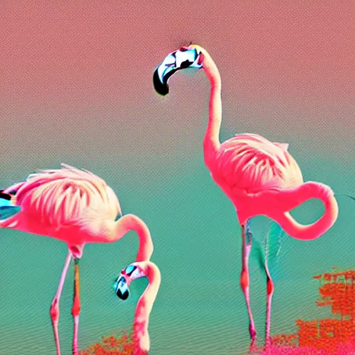 Image similar to flamingo glitch art