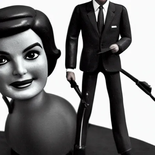 Image similar to jacqueline kennedy and jfk, stop motion vinyl action figure, plastic, toy, frank frazetta style