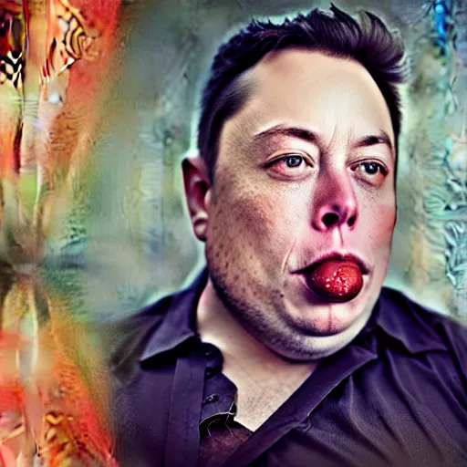 Image similar to stunning award winning hyperrealistic hdr 8 k highly detailed portrait photo of morbidly obese elon musk eating a rocket