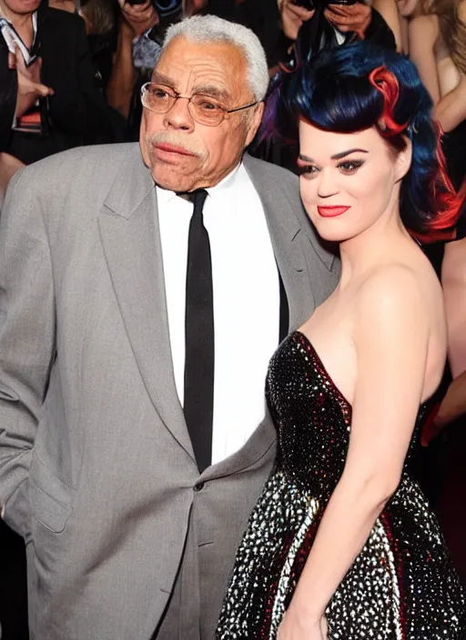 Image similar to james earl jones and katie perry wrestling angrily on the red carpet, fashion poser, bored teen