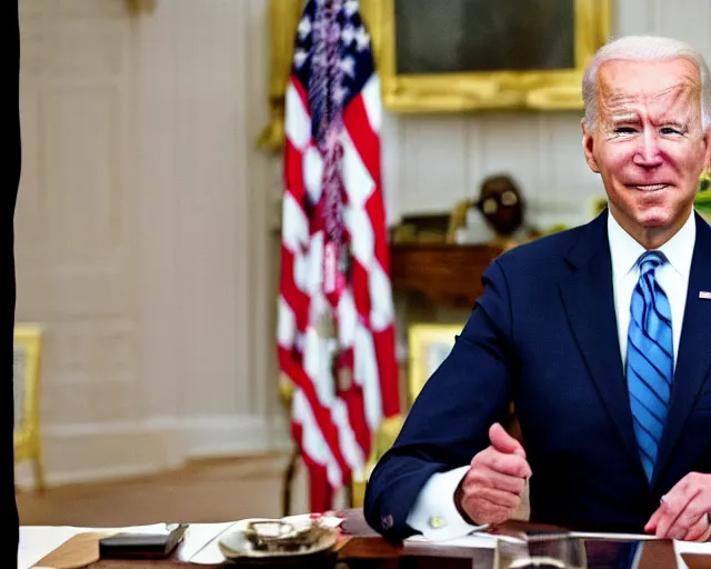 Image similar to president joe biden face to face with president joe biden, nikon 3 5 mm, photograph