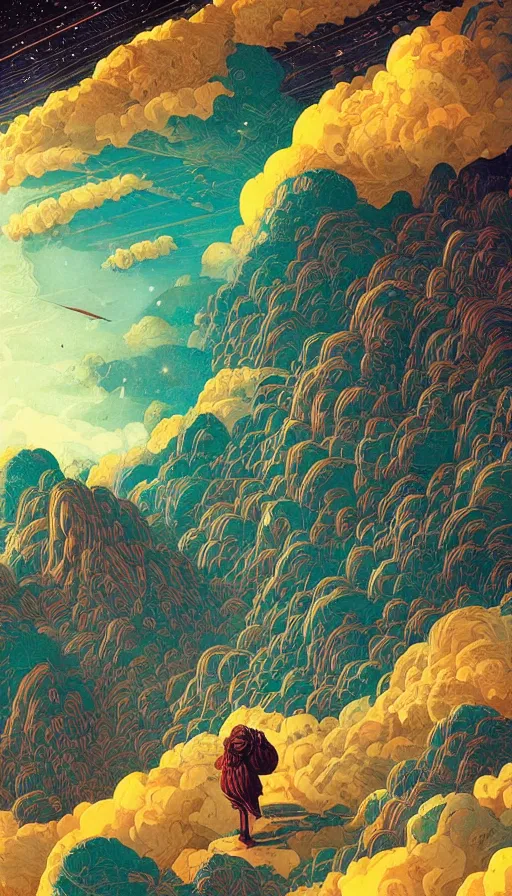 Image similar to The oracle of bibliophiles on cosmic cloudscape, italian futurism, Dan Mumford, da vinci, Victo Ngai, Kilian Eng, Josan Gonzalez