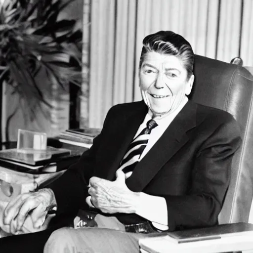 Image similar to [ ronald reagan sitting in chair... tiger ]