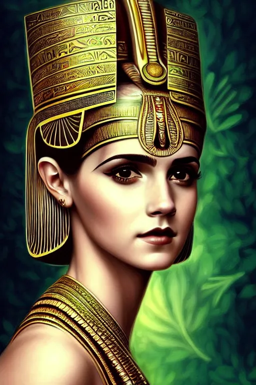 Prompt: Cleopatra portrait, Emma watson, intricate art deco leaf designs elegant highly detailed egyptian patterns hieroglyph sharp focus art by artgerm