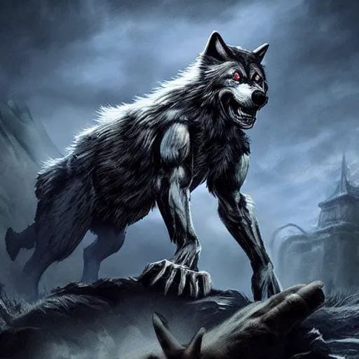 Image similar to werewolf, dramatic pose, award - winning videogame promotional art