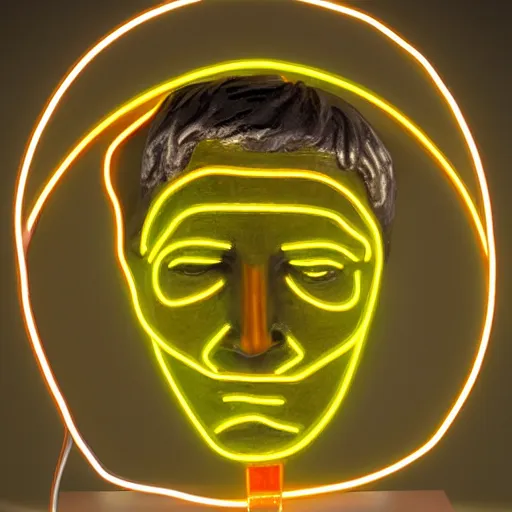 Image similar to a neon ring surrounding a renaissance statue head