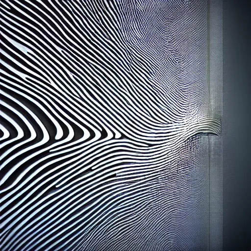 Prompt: : fingerprint pattern sculpture art on the wall in modern architecture studio, cinematic lighting, hyper - realistic, detailed, render by c 4 d octane, unreal engine, 8 k 3 d render