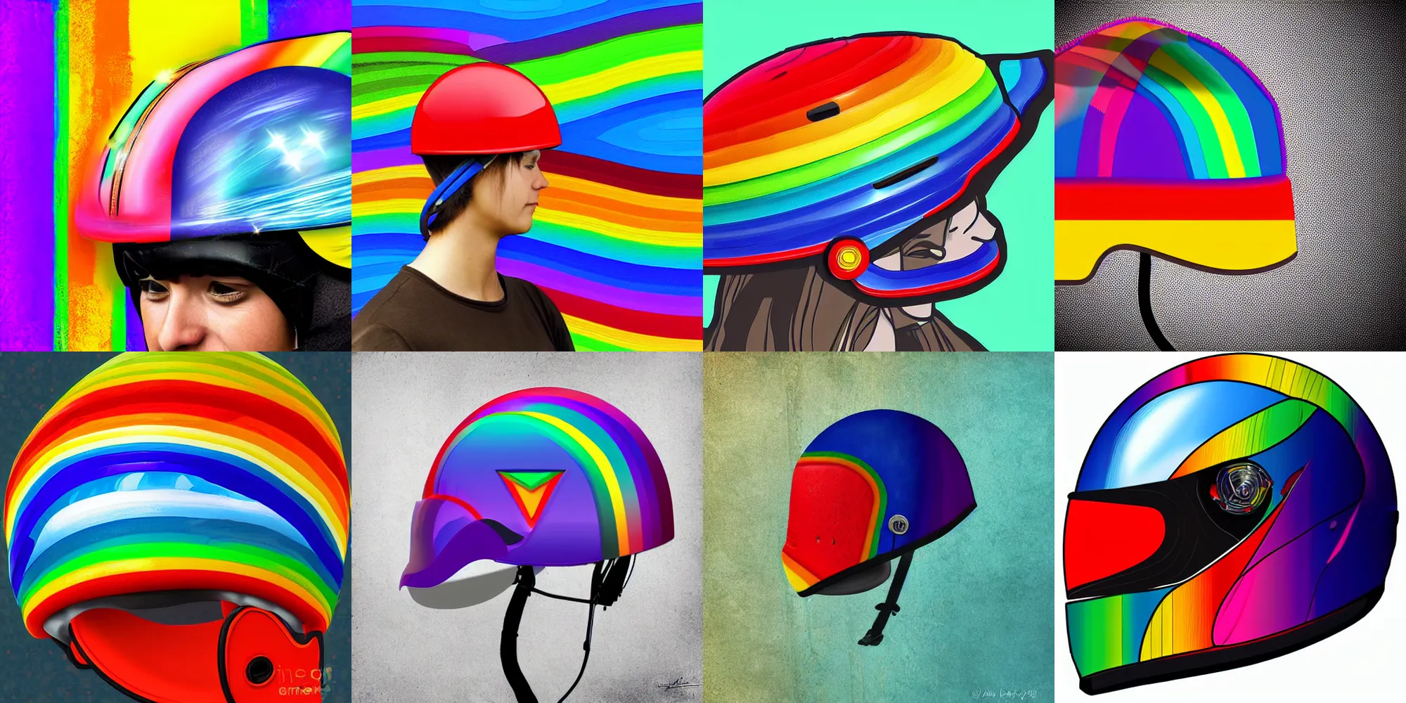 Prompt: rainbow steamboat helmet with flip up visor, digital art