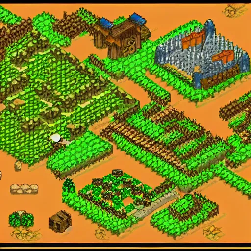 Image similar to isometric battle map of a western prairie, fft, tactics, pixel art