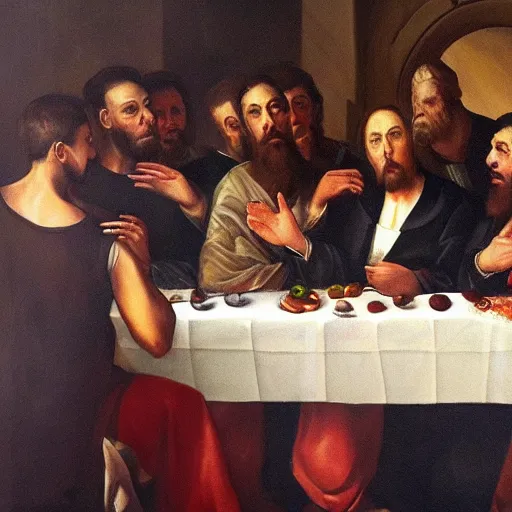 Image similar to viktor orban at the last supper, oil painting