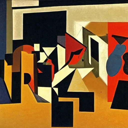 Image similar to by juan gris cinematic. a beautiful installation art of a large room with many people in it. there is a lot of activity going on, with people talking & moving around. the room is ornately decorated & there is a large window at one end.