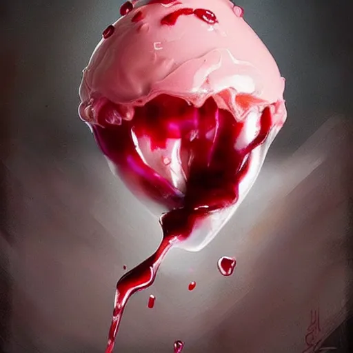 Prompt: beautiful susu cherry crush ice cream melt with a cherry on top, painted by greg rutkowski