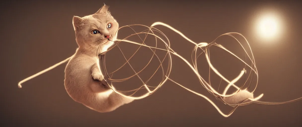 Image similar to 3 d render of cat playing with yarn in non - euclidean space, concept art, high detail, artstaion, 4 k