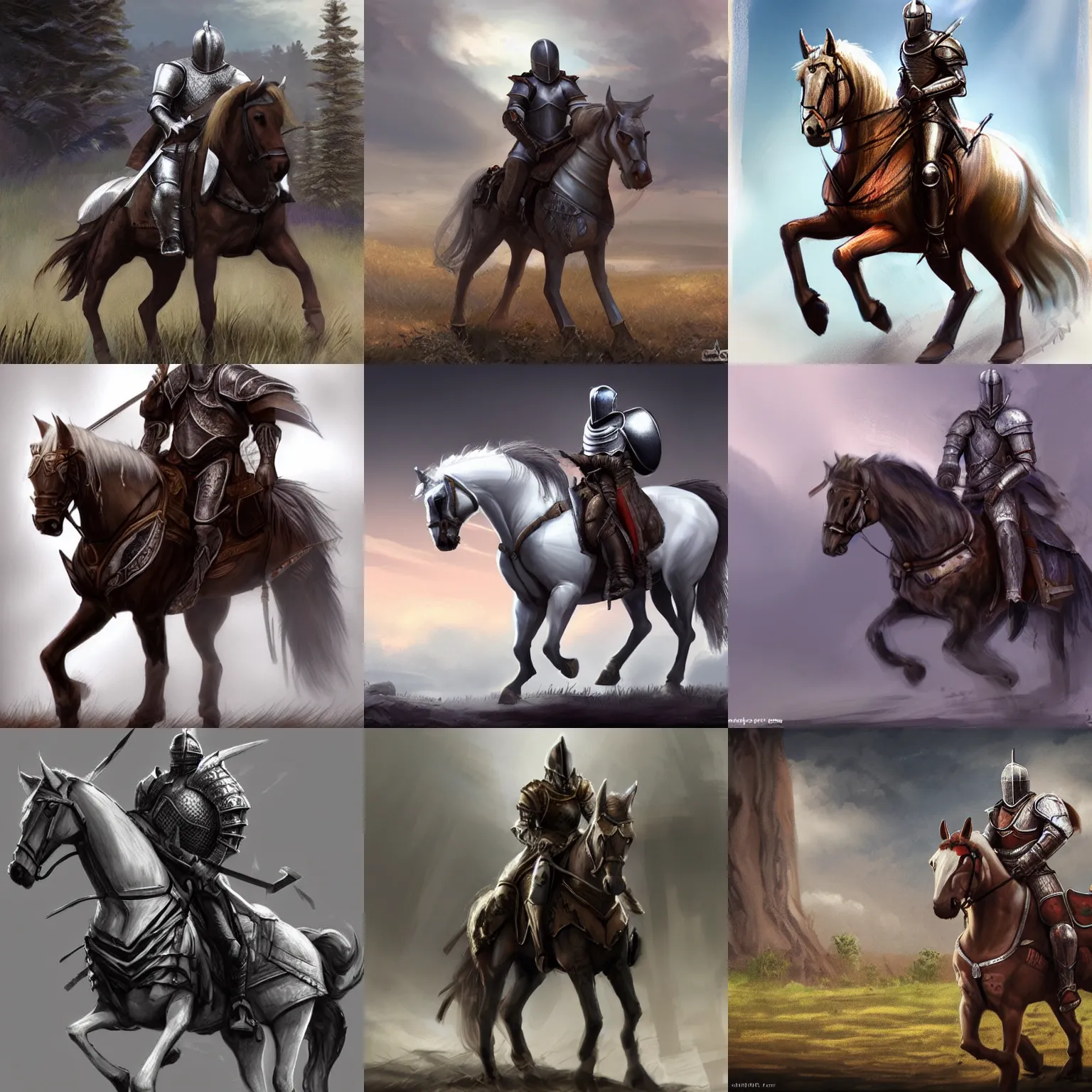 Prompt: photo realistic concept art of knight on horseback