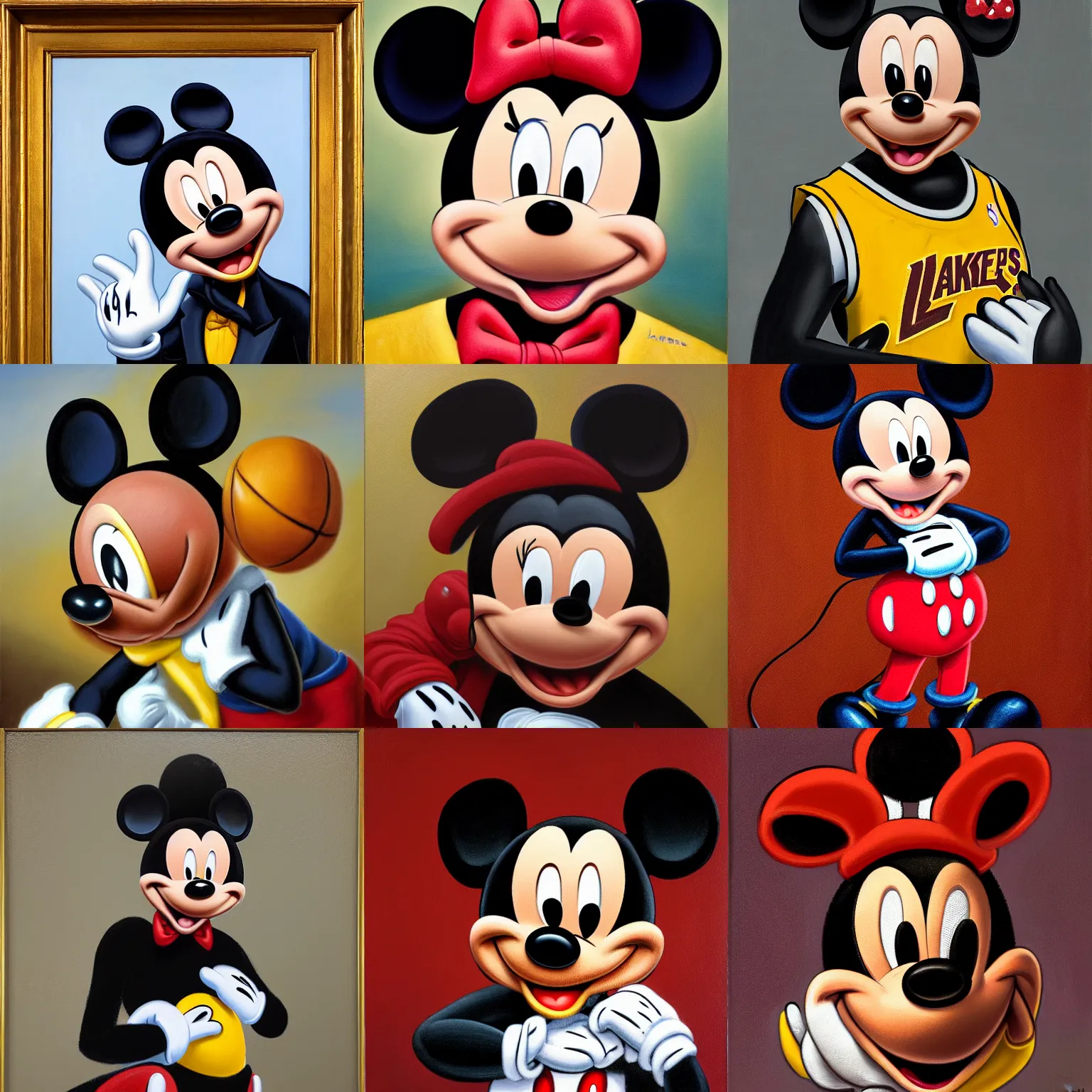 Prompt: portrait of lebron james dressed as mickey mouse, oil on canvas by william sidney mount, digital art, award winning