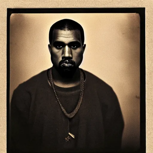 Image similar to a vintage photograph of Kanye West by Julia Margaret Cameron, portrait, 40mm lens, shallow depth of field, split lighting